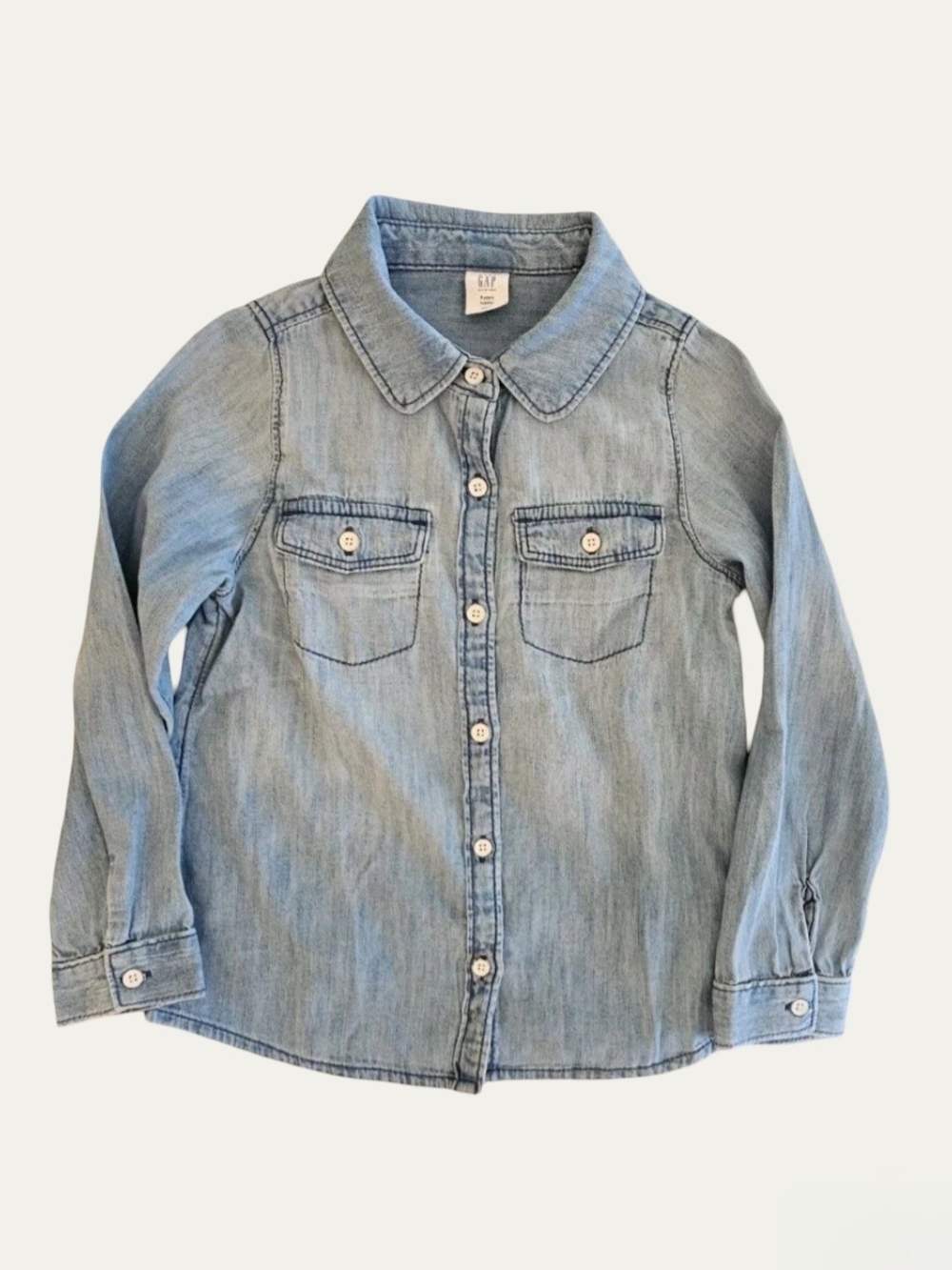 Gap Toddler Girls Blue Denim Chambray Long Sleeve Shirt Top White Buttons Sz 5T